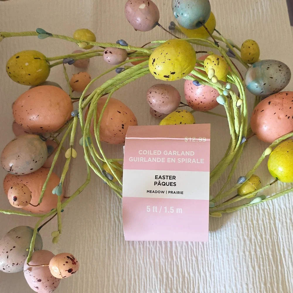 Easter Meadow Coiled Garland with Assorted Color Faux Eggs